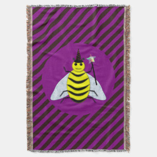 Halloween Magic Bee Wizard Purple and Black Stripe Throw Blanket