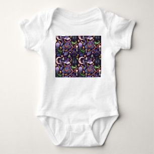 Halloween magic: dark hand-drawn pattern. baby bodysuit
