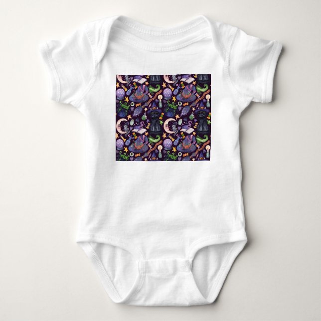 Halloween magic: dark hand-drawn pattern. baby bodysuit (Front)
