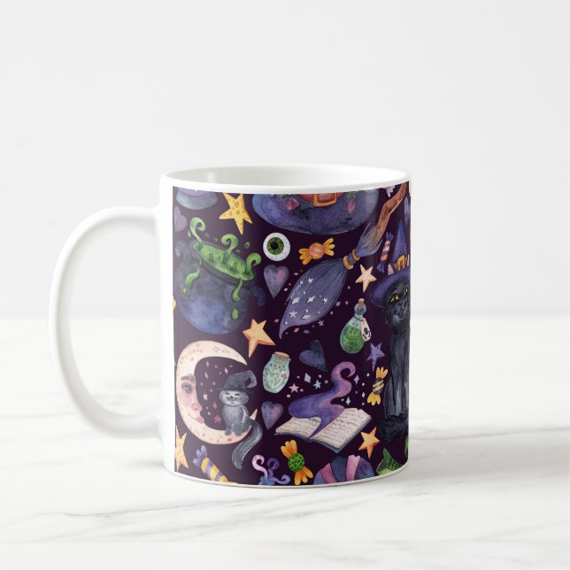 Halloween magic: dark hand-drawn pattern. coffee mug (Left)