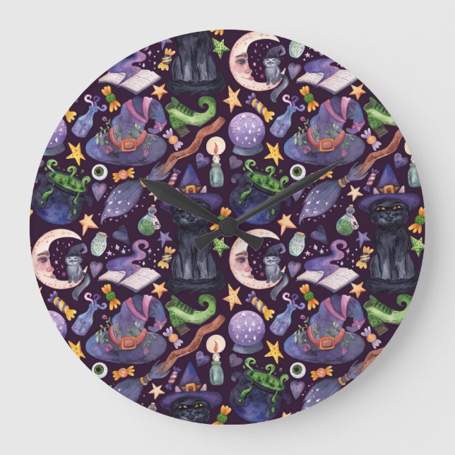 Halloween magic: dark hand-drawn pattern. large clock (Front)