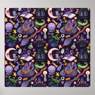 Halloween magic: dark hand-drawn pattern. poster