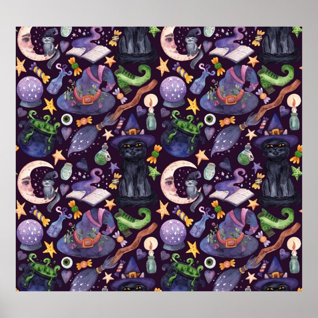 Halloween magic: dark hand-drawn pattern. poster (Front)