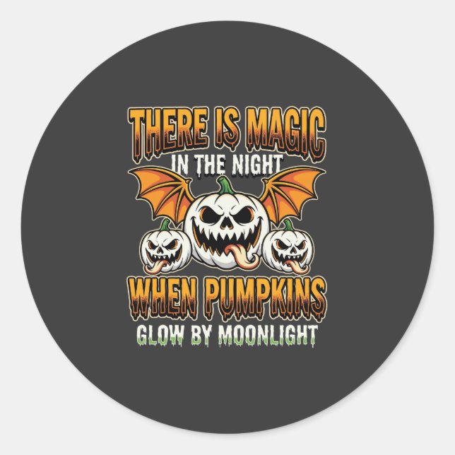 Halloween Magic Pumpkin Moonlight Horror Vector Classic Round Sticker (Front)