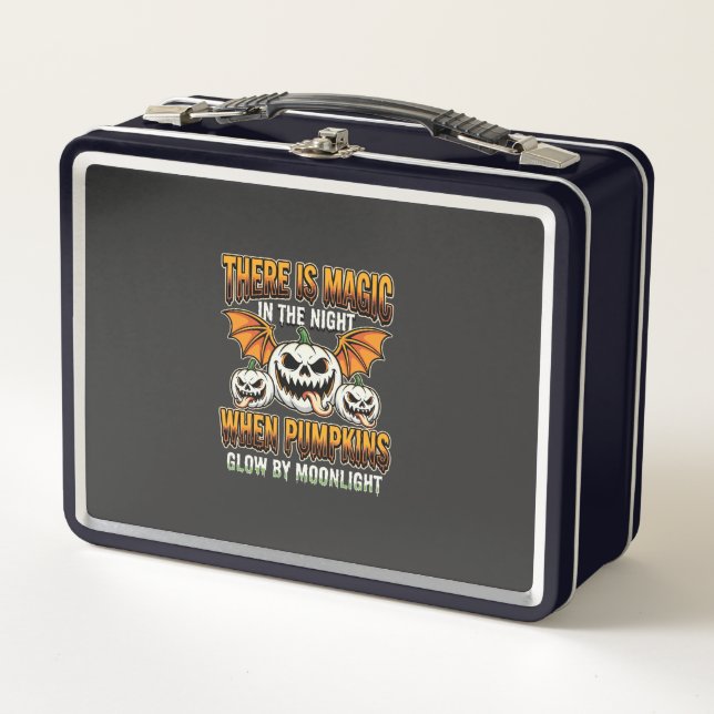 Halloween Magic Pumpkin Moonlight Horror Vector Metal Lunch Box (Front)