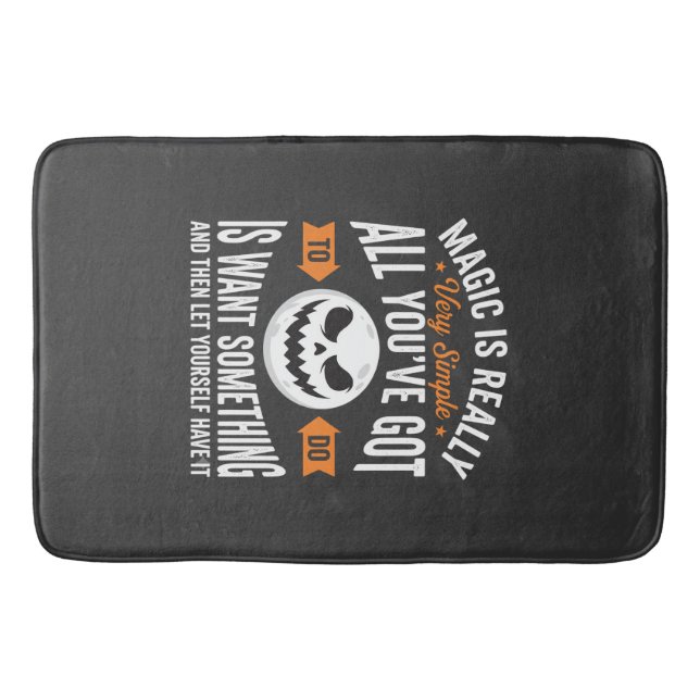 Halloween Magic Quote Pumpkin Face Design Bath Mat (Front)