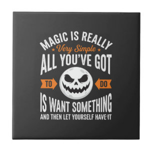 Halloween Magic Quote Pumpkin Face Design Ceramic Tile