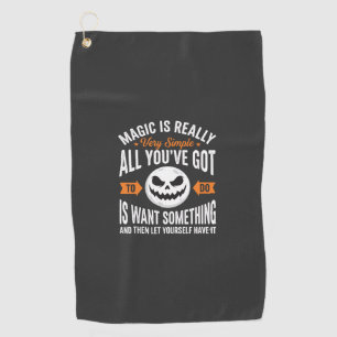 Halloween Magic Quote Pumpkin Face Design Golf Towel