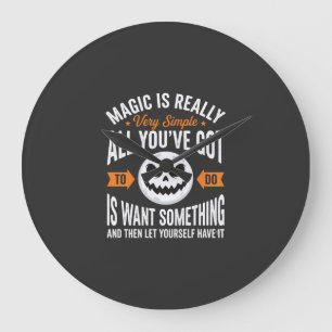 Halloween Magic Quote Pumpkin Face Design Large Clock