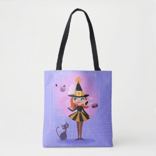 Halloween Magic Red Hair Witch Tote Bag