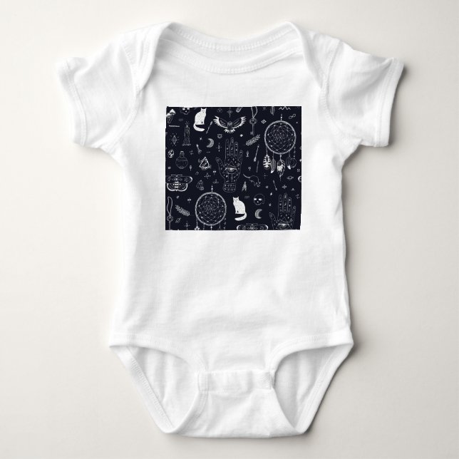 Halloween Magic: Vintage Doodle Pattern. Baby Bodysuit (Front)