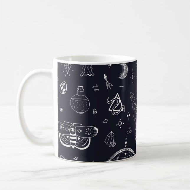 Halloween Magic: Vintage Doodle Pattern. Coffee Mug (Left)