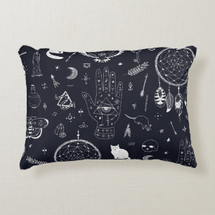 Halloween Magic: Vintage Doodle Pattern. Decorative Cushion