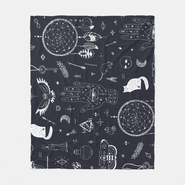 Halloween Magic: Vintage Doodle Pattern. Fleece Blanket (Front)