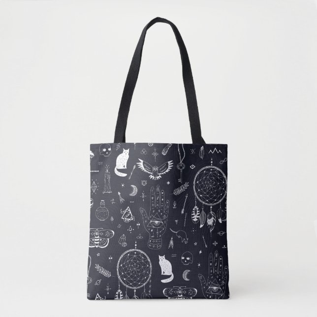 Halloween Magic: Vintage Doodle Pattern. Tote Bag (Front)