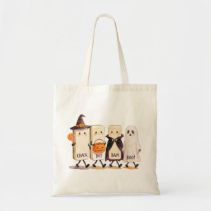 Halloween Mahjong Ghosts Holding Spooky Tiles Tote Bag