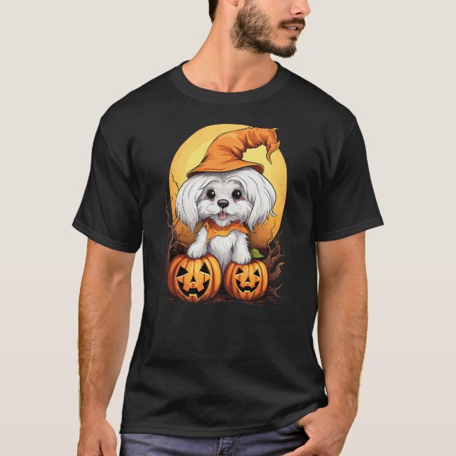 Halloween Maltese Dog Pumpkin T-Shirt (Front)
