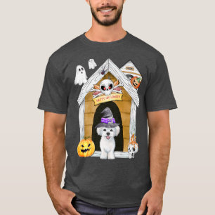 Halloween Maltese Dog Witch Haunted House T-Shirt