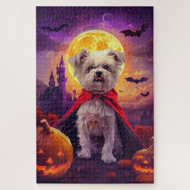Halloween Maltese Vampire Pumpkins Scary Jigsaw Puzzle (Vertical)