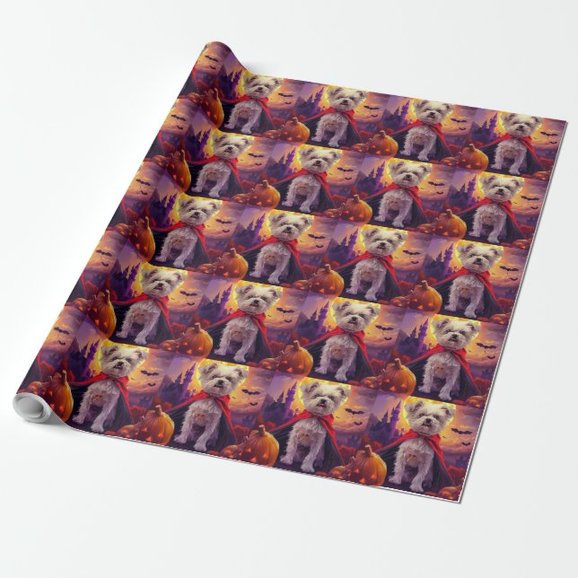 Halloween Maltese Vampire Pumpkins Scary Wrapping Paper (Unrolled)
