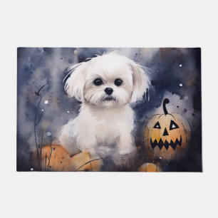Halloween Maltese With Pumpkins Scary  Doormat