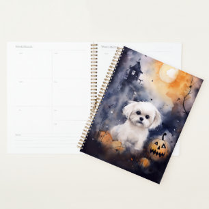 Halloween Maltese With Pumpkins Scary  Planner