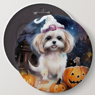 Halloween Malti Tzu With Pumpkins Scary 6 Cm Round Badge
