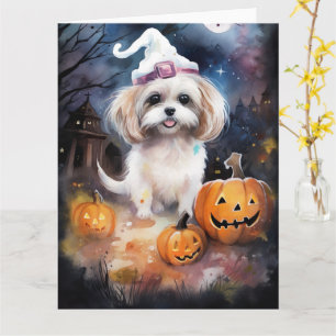 Halloween Malti Tzu With Pumpkins Scary  Card