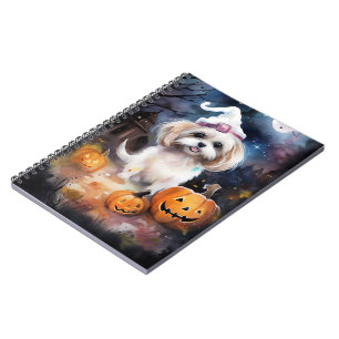 Halloween Malti Tzu With Pumpkins Scary  Notebook