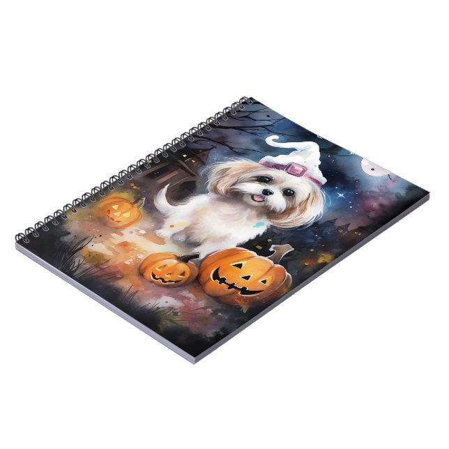 Halloween Malti Tzu With Pumpkins Scary  Notebook (Left Side)