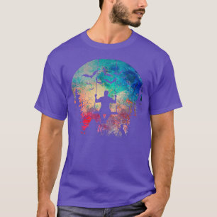 Halloween Man Swinging Spooky Watercolor Full Moon T-Shirt