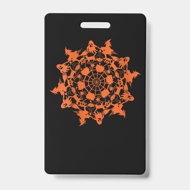 Halloween Mandala Spider Witch Ghost Skull Gift ID Badge (Front)