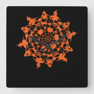 Halloween Mandala Spider Witch Ghost Skull Gift Square Wall Clock