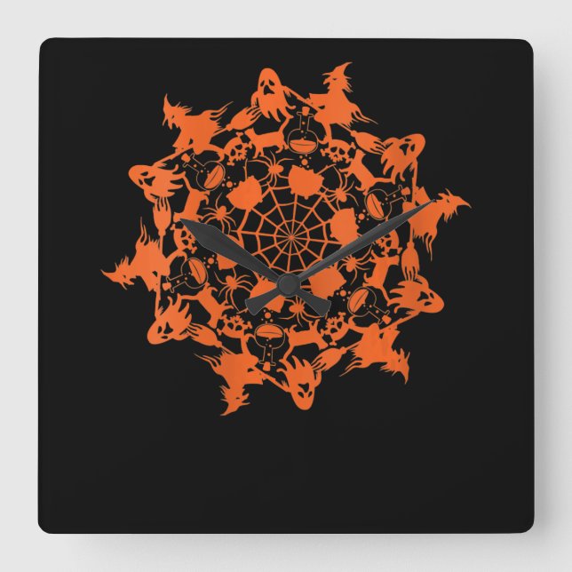 Halloween Mandala Spider Witch Ghost Skull Gift Square Wall Clock (Front)