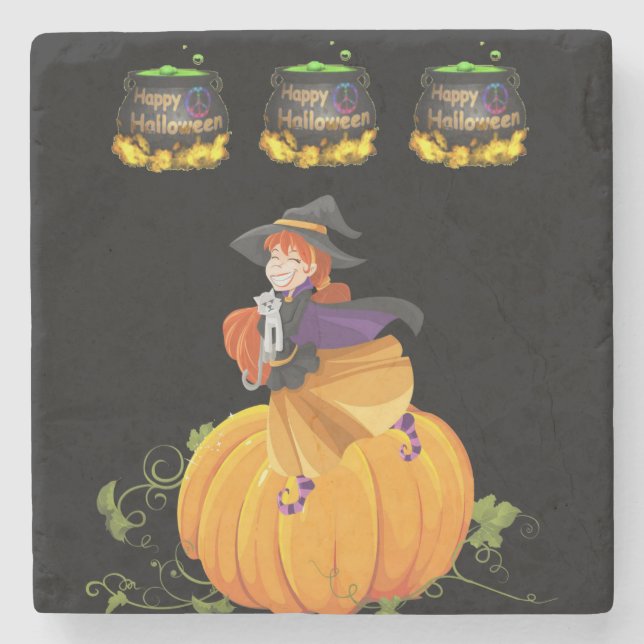 Halloween Marble Stone Coaster, Happy Halloween Coaster (Front)