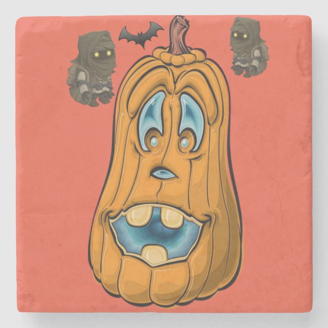 Halloween Marble Stone Coaster, Pumpkin Coaster (Front)