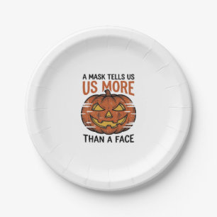 Halloween Mask Quote Vintage Pumpkin Face T-Shirt_ Paper Plate