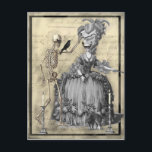 Halloween Masquerade Ball Postcard<br><div class="desc">A dark romantic gothic collage of a Halloween masquerade ball, featuring vintage images of a skeleton, a French 18th Century fashion plate, candle sticks, a petrified cat, laid over a background of an actual handwritten testimony from the Salem Witch trials.© Wickedly Lovely © Julie McIver/WickedlyLovely This image is copyrighted by...</div>