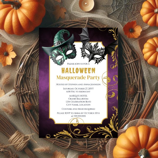 Halloween Masquerade Costume Party Invitation (Halloween masquerade party invitation front.)