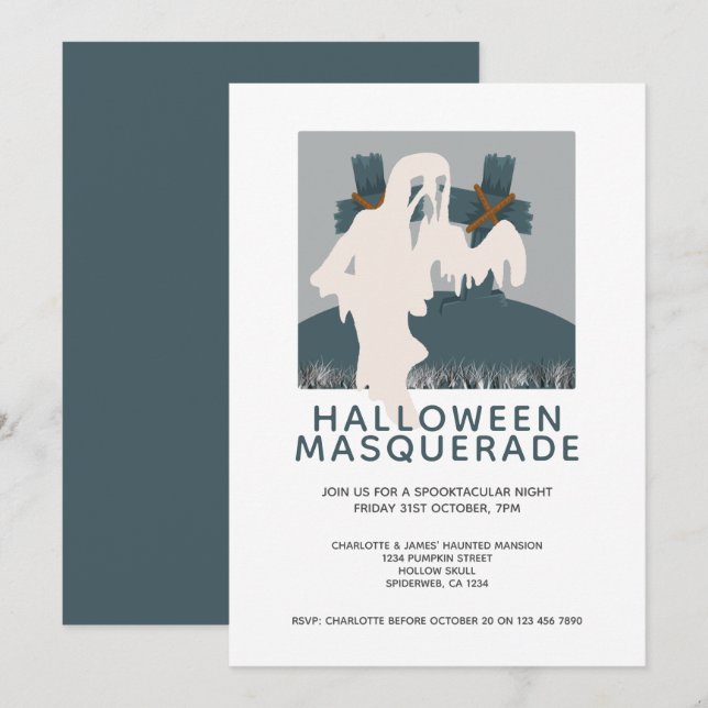 Halloween Masquerade Ghost and Grave Personalised Invitation (Front/Back)