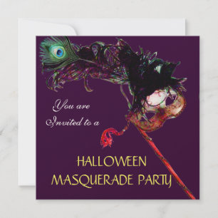 HALLOWEEN MASQUERADE PARTY,Black Purple Gold Invitation