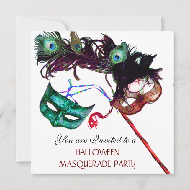 HALLOWEEN MASQUERADE PARTY,Black white Invitation (Front)