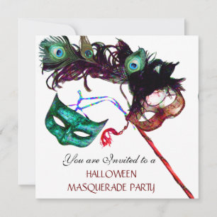 HALLOWEEN MASQUERADE PARTY,Black white Invitation