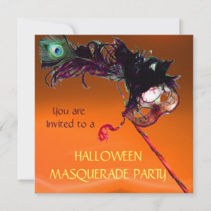 HALLOWEEN MASQUERADE PARTY,Black Yellow Orange Invitation