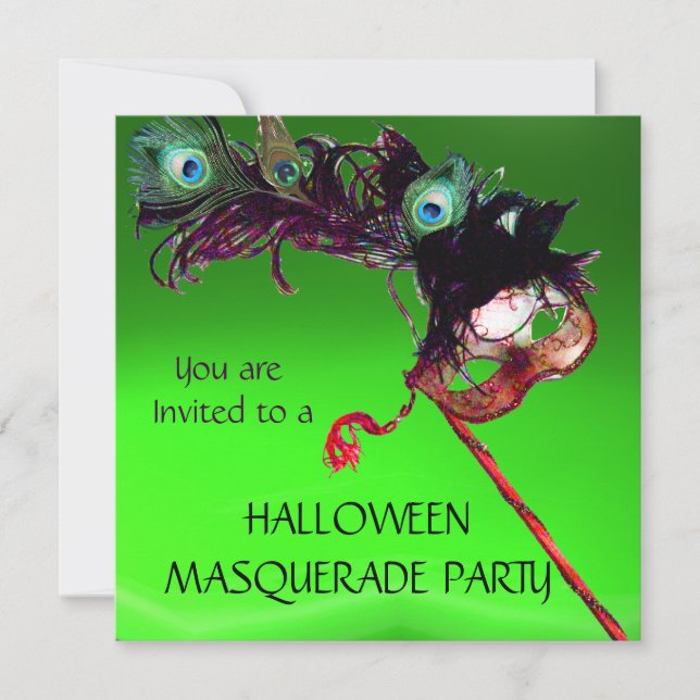 HALLOWEEN MASQUERADE PARTY, Green red Invitation (Front)