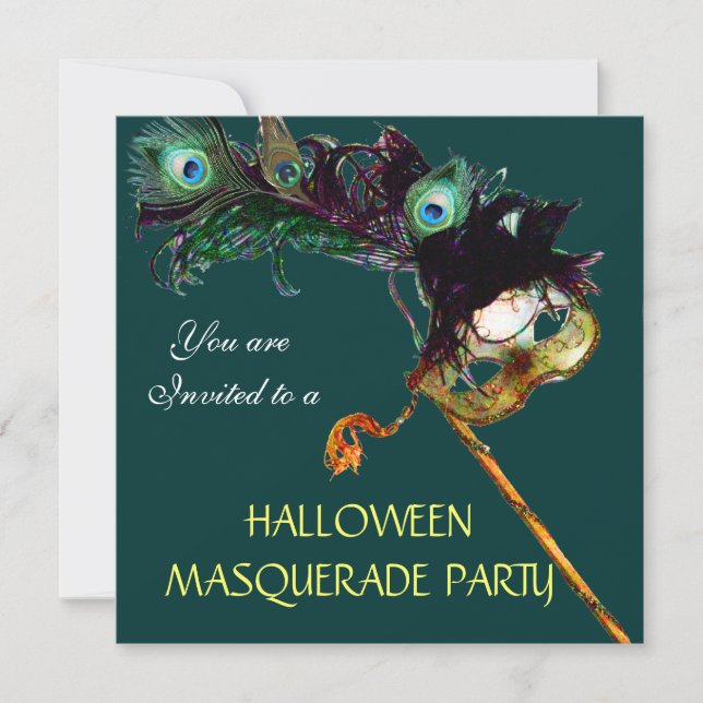 HALLOWEEN MASQUERADE PARTY, Green yellow Invitation (Front)