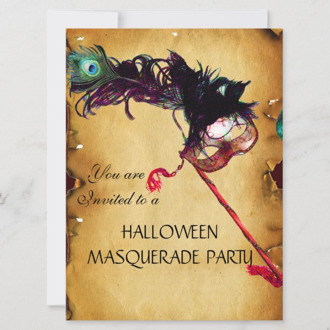 HALLOWEEN MASQUERADE PARTY, parchment Invitation (Front)