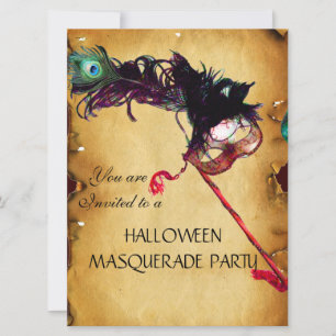 HALLOWEEN MASQUERADE PARTY, parchment Invitation