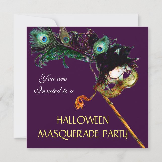 HALLOWEEN MASQUERADE PARTY Purple black blue white Invitation (Front)