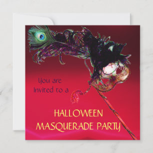 HALLOWEEN MASQUERADE PARTY, Red burgundy Invitation